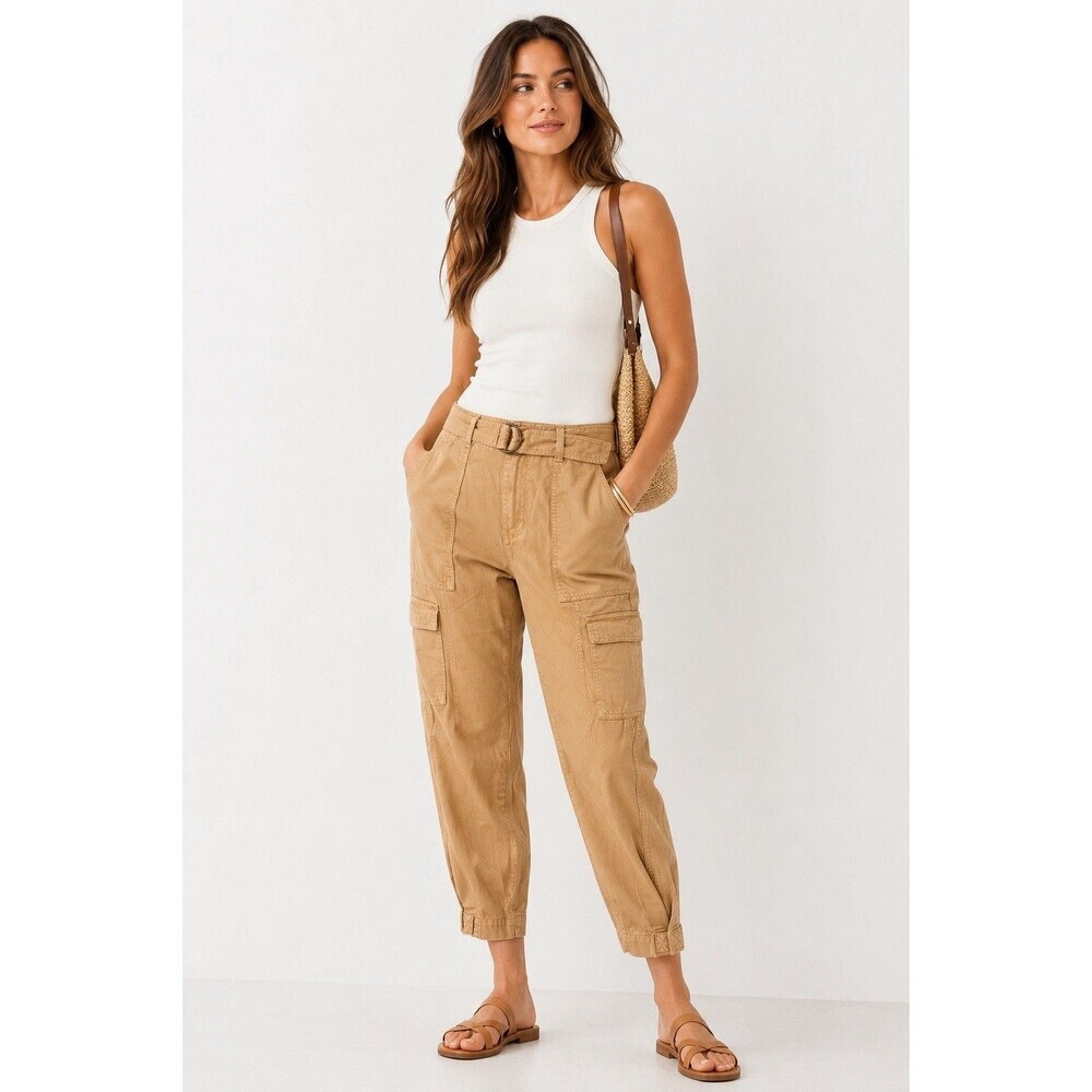 Banana Republic Cargo Pants Womens 12 Tan Belted Utility Crop Ankle Cotton